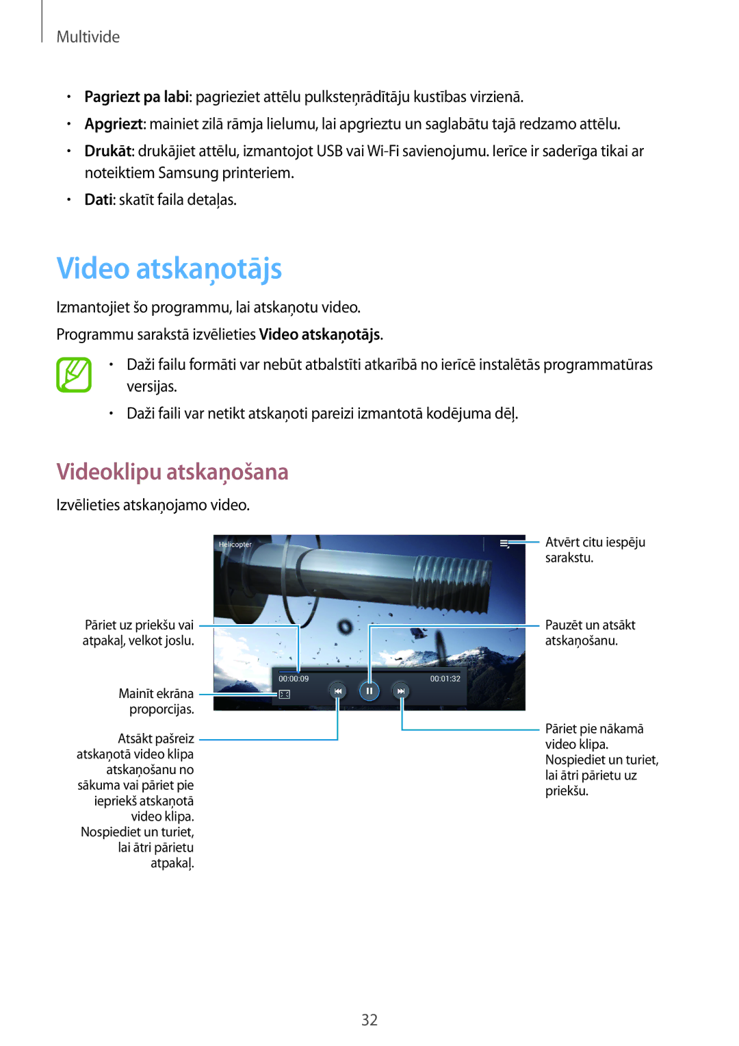 Samsung GT-B9150ZKASEB manual Video atskaņotājs, Izvēlieties atskaņojamo video 