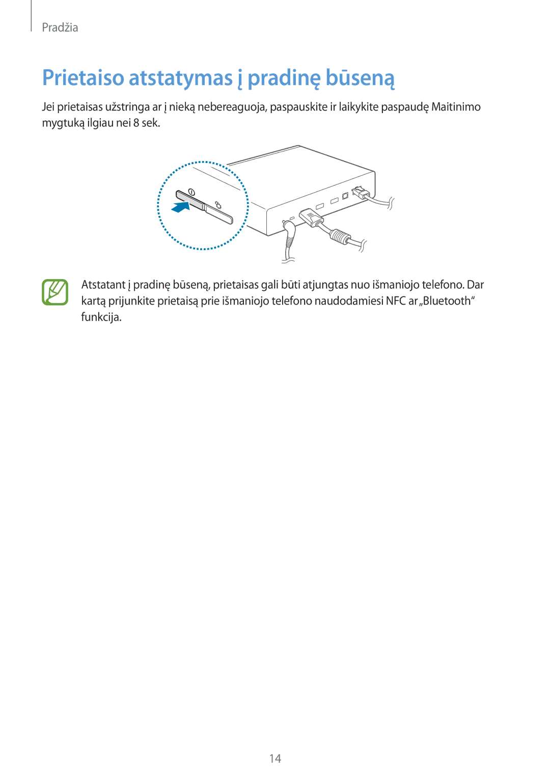 Samsung GT-B9150ZKASEB manual Prietaiso atstatymas į pradinę būseną 