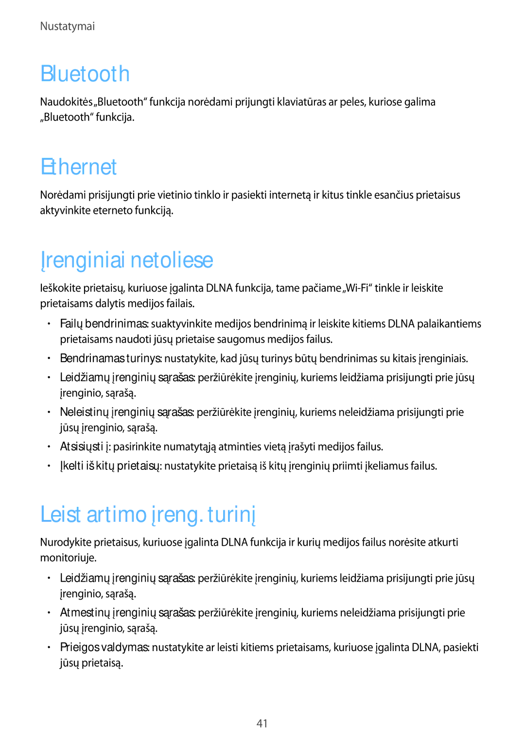 Samsung GT-B9150ZKASEB manual Bluetooth, Ethernet, Įrenginiai netoliese, Leist artimo įreng. turinį 