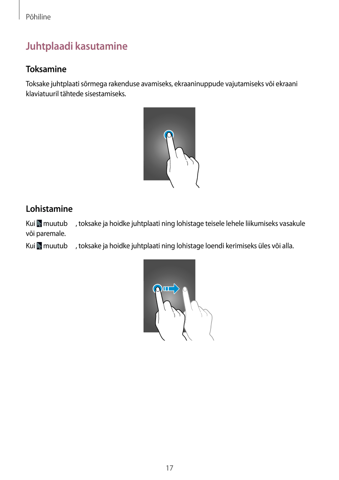 Samsung GT-B9150ZKASEB manual Juhtplaadi kasutamine, Toksamine, Lohistamine 