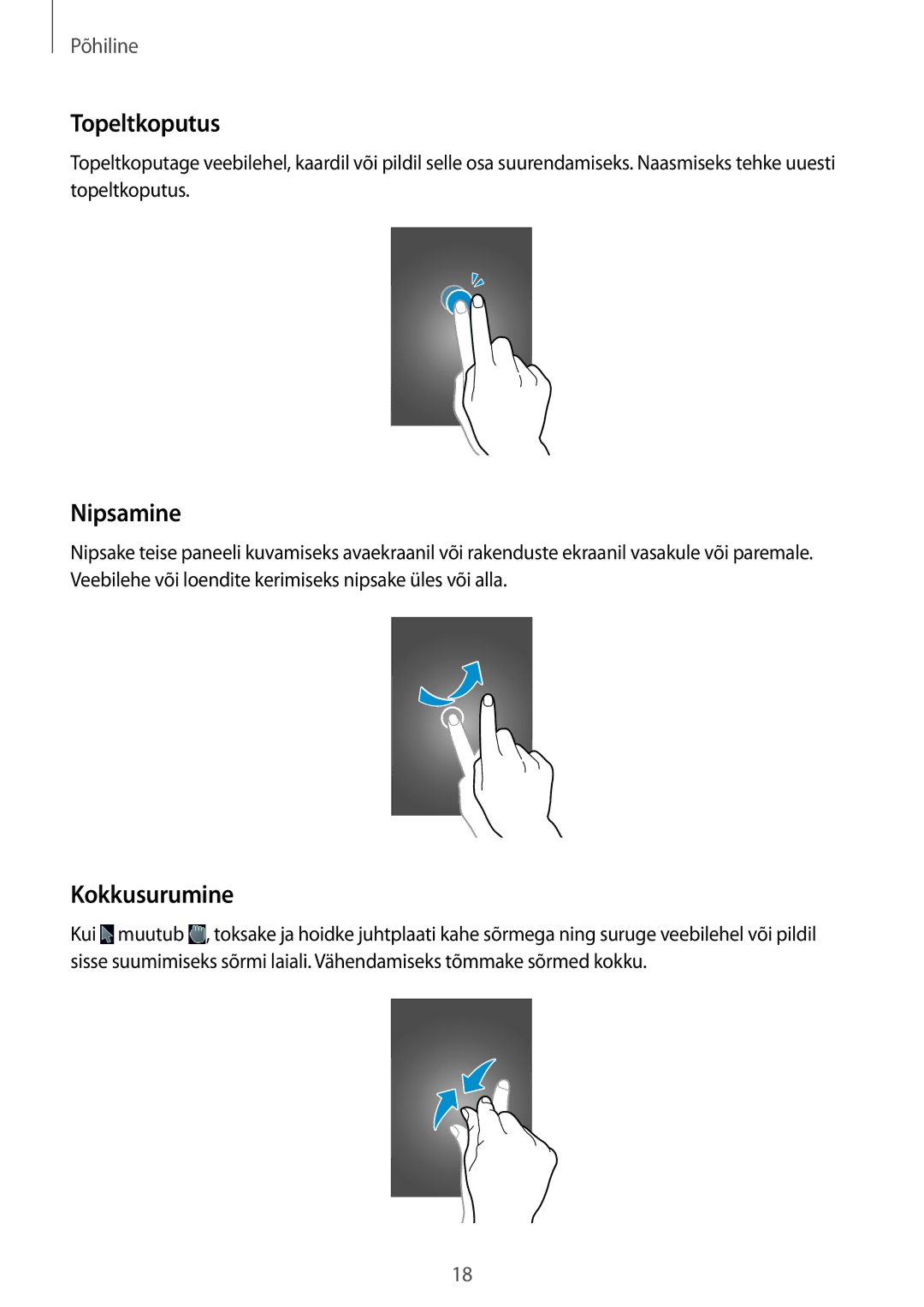 Samsung GT-B9150ZKASEB manual Topeltkoputus, Nipsamine, Kokkusurumine 