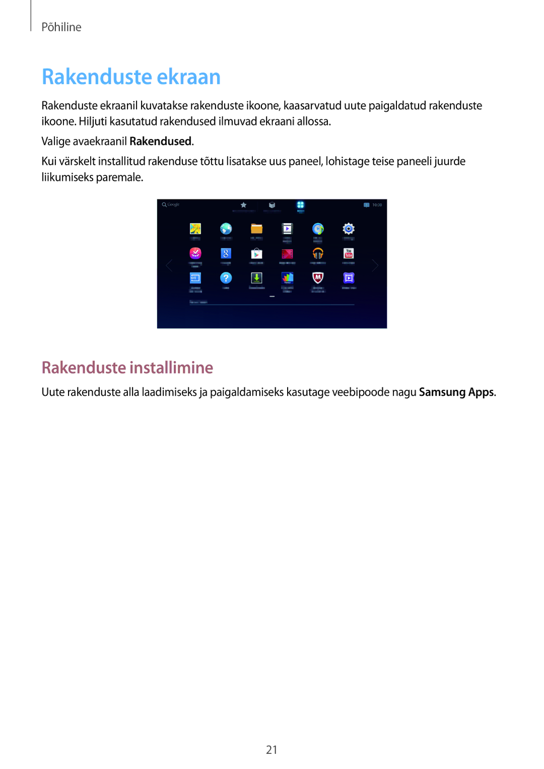 Samsung GT-B9150ZKASEB manual Rakenduste ekraan, Rakenduste installimine 