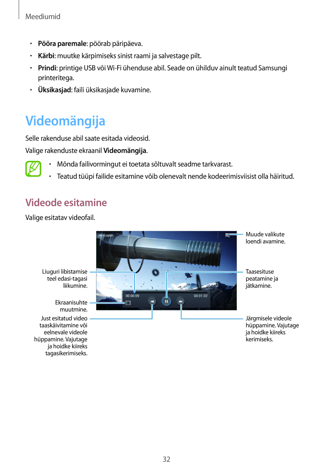 Samsung GT-B9150ZKASEB manual Videomängija, Valige esitatav videofail 