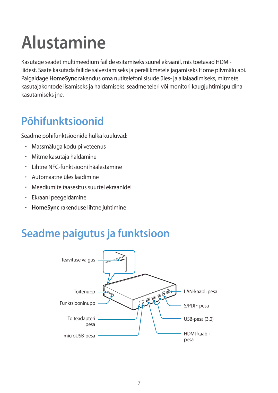 Samsung GT-B9150ZKASEB manual Alustamine, Põhifunktsioonid, Seadme paigutus ja funktsioon 