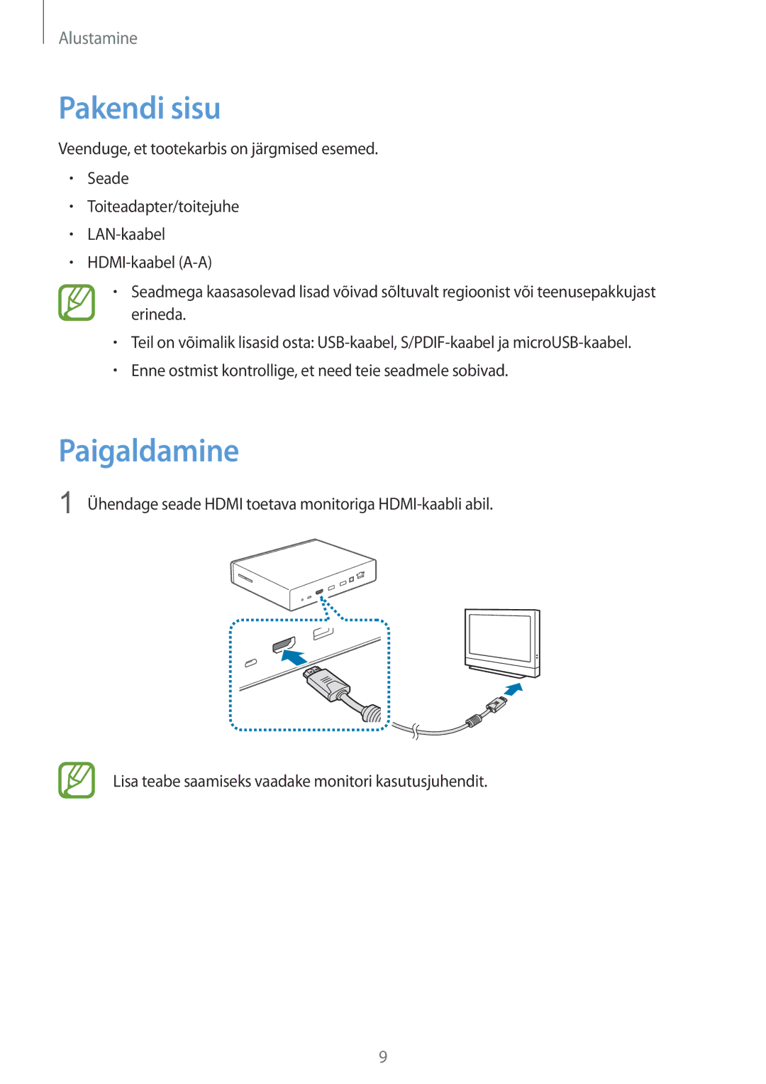 Samsung GT-B9150ZKASEB manual Pakendi sisu, Paigaldamine 