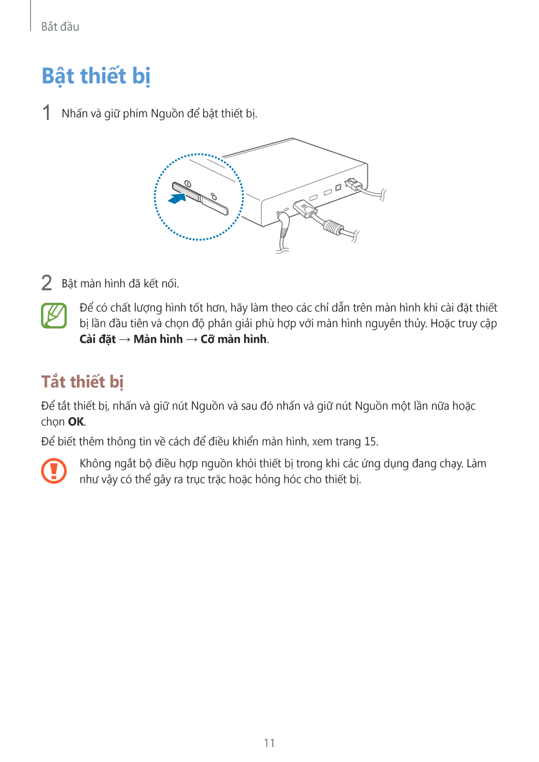 Samsung GT-B9150ZKAXEV manual Bật thiết bị, Tắt thiết bị 