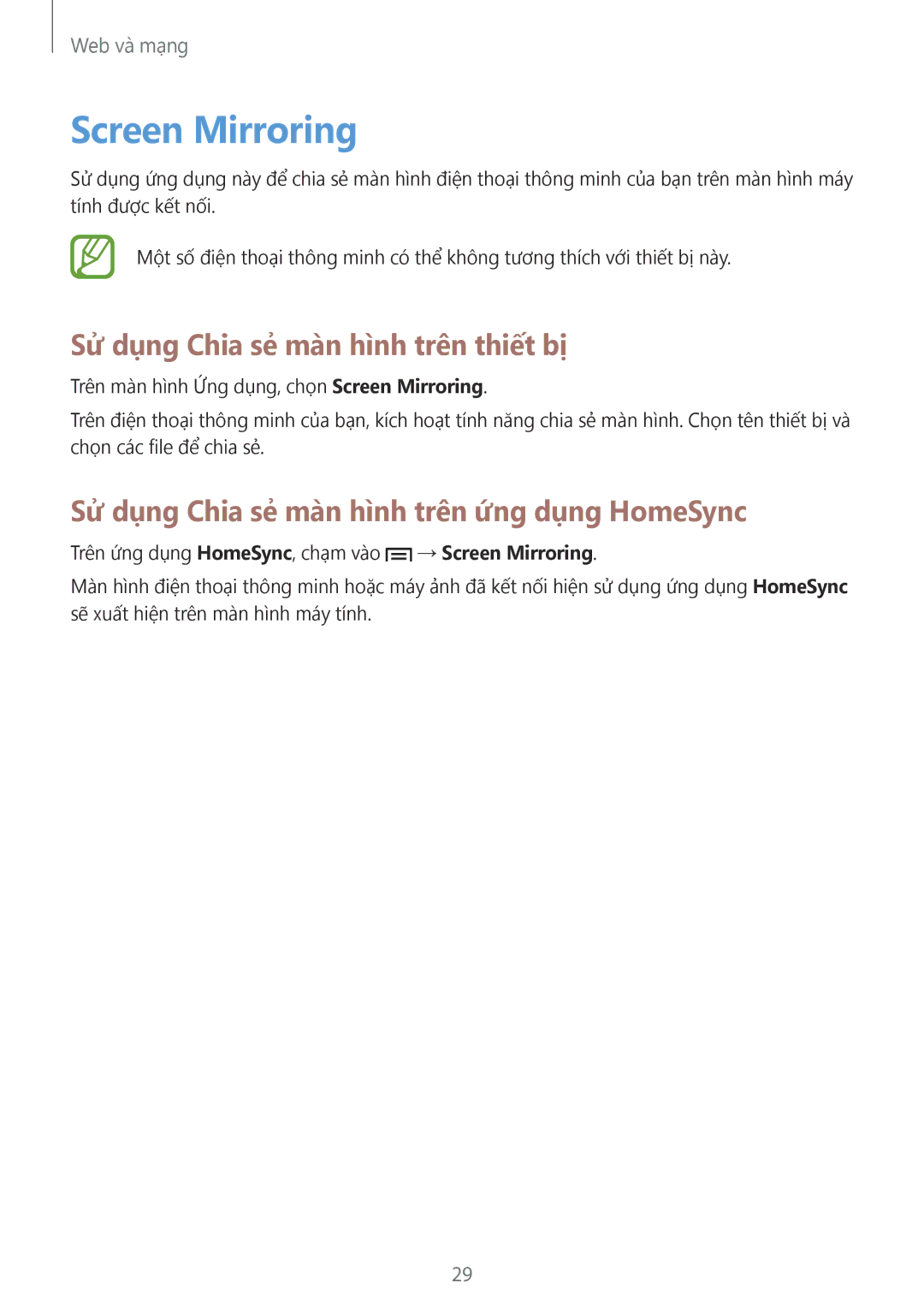 Samsung GT-B9150ZKAXEV manual Screen Mirroring, Sử dụng Chia sẻ màn hình trên thiết bị 