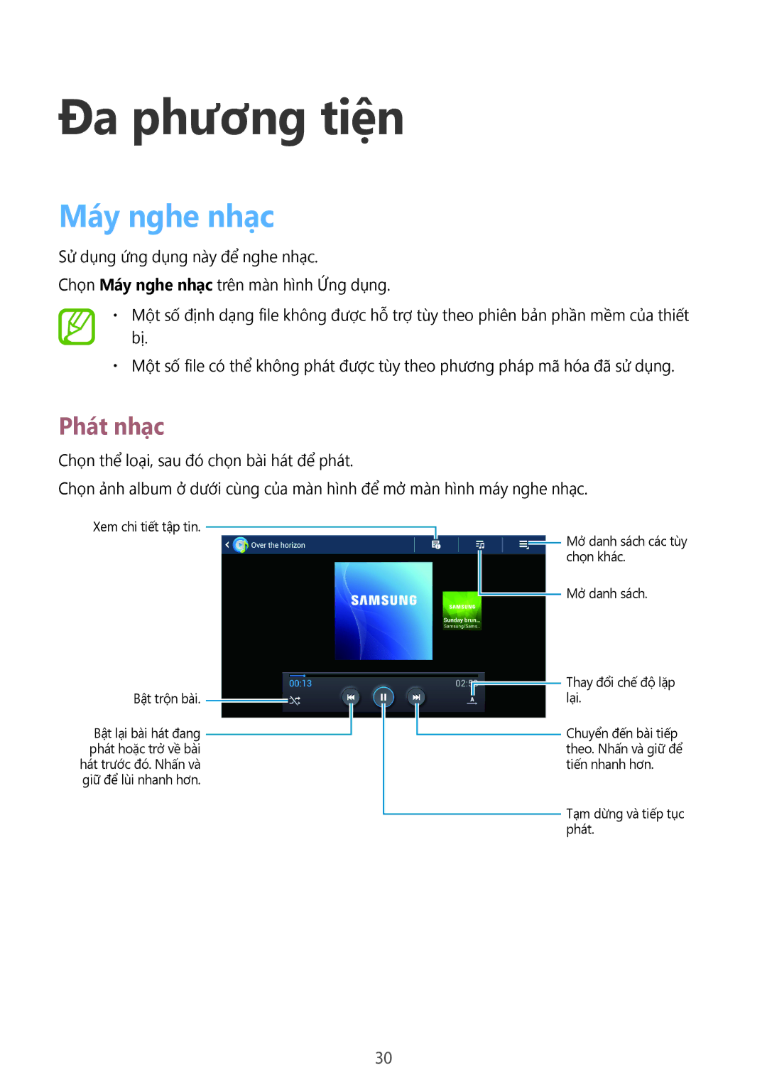 Samsung GT-B9150ZKAXEV manual Đa phương tiện, May nghe nhạc, Phát nhạc 
