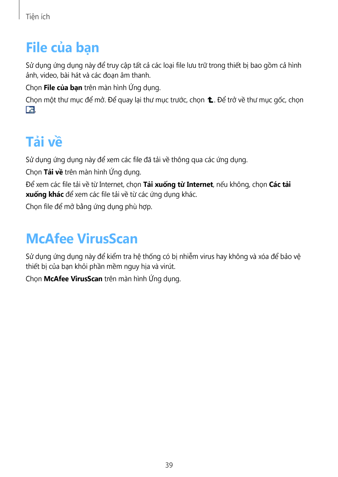 Samsung GT-B9150ZKAXEV manual File của bạn, Tải về, McAfee VirusScan 