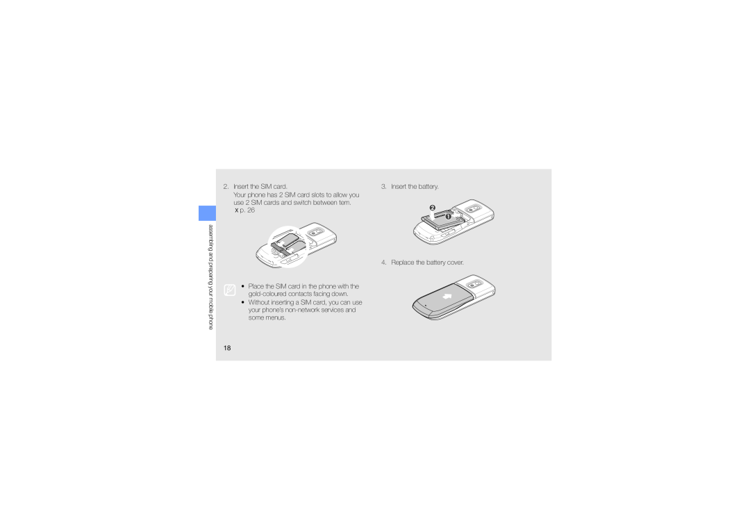 Samsung GT-C3212 manual Insert the SIM card 