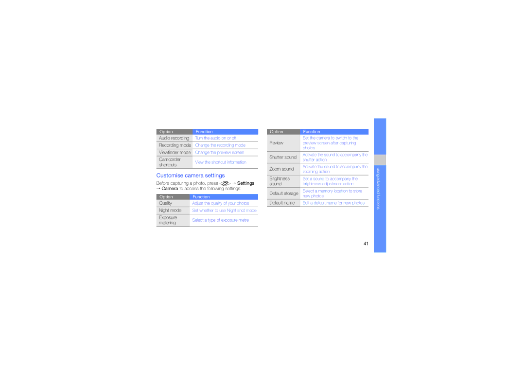 Samsung GT-C3212 manual Customise camera settings, Shutter sound 