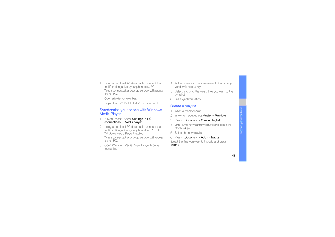 Samsung GT-C3212 manual Synchronise your phone with Windows Media Player, Create a playlist 