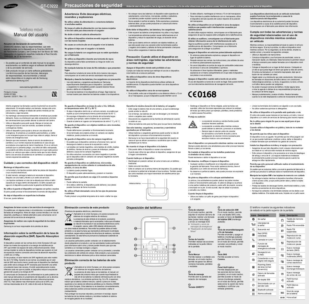 Samsung GT-C3222 manual Disposición del teléfono 