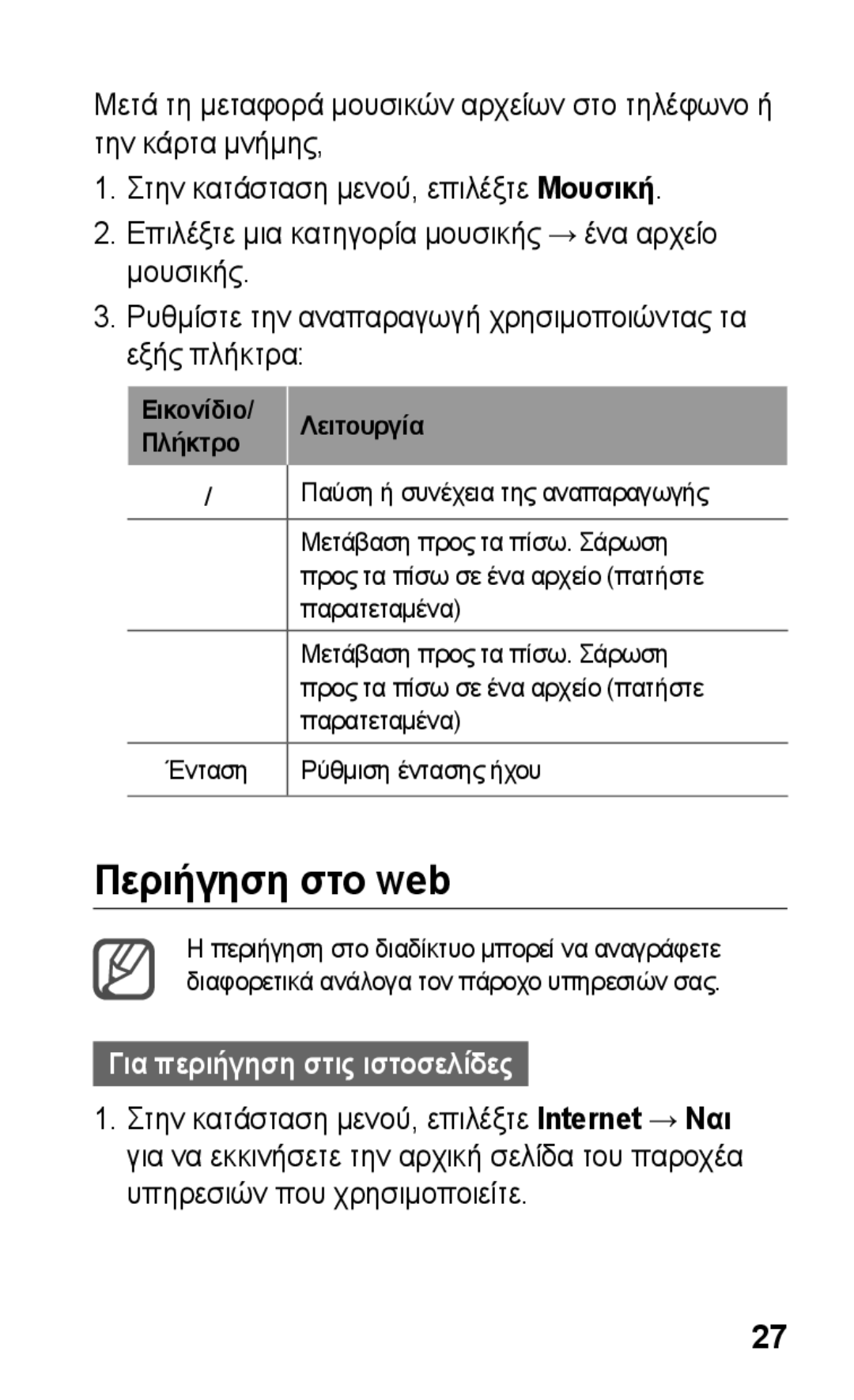 Samsung GT-C3300PSKVGR, GT-C3300CWKCOS, GT-C3300ENKVGR, GT-C3300DKKCYO Περιήγηση στο web, Για περιήγηση στις ιστοσελίδες 