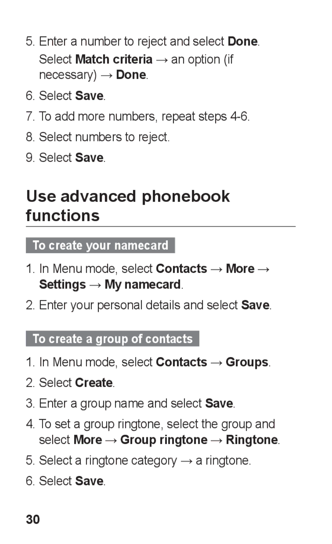 Samsung GT-C3300SIKVGR manual Use advanced phonebook functions, Select Match criteria → an option if necessary → Done 