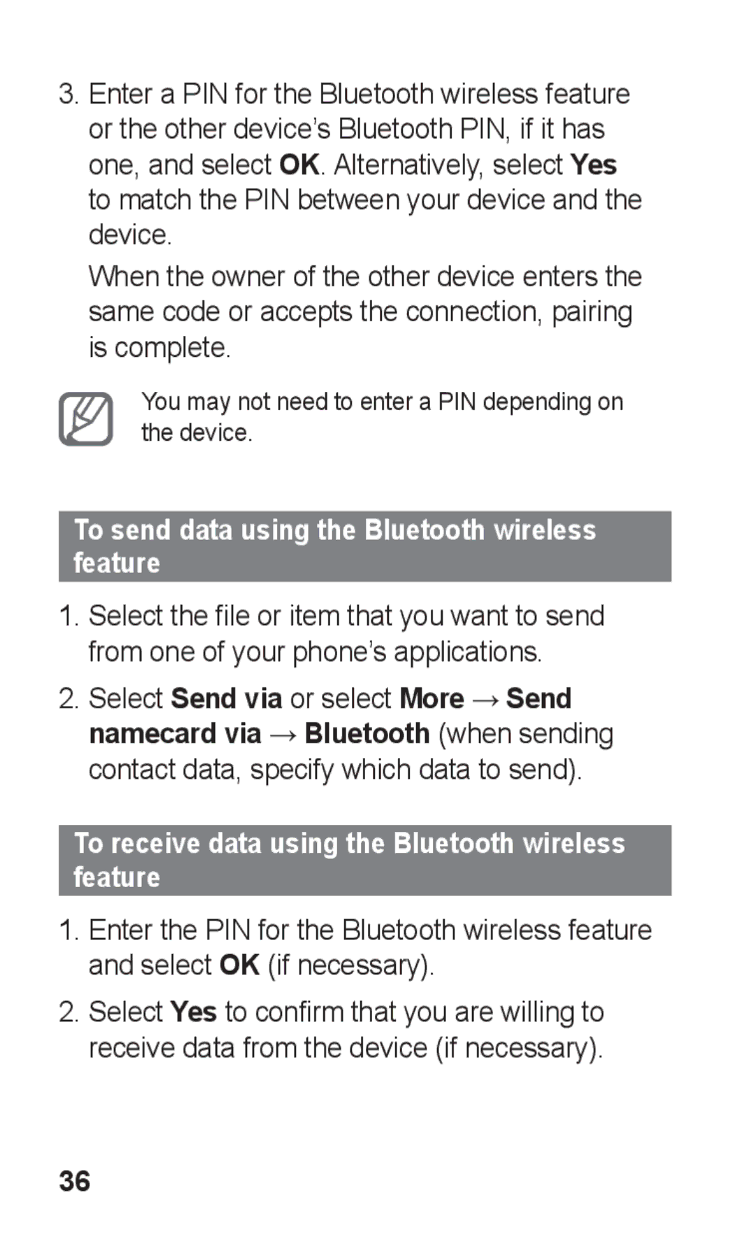 Samsung GT-C3300SIKCYO, GT-C3300CWKTMN, GT-C3300CIHATO, GT-C3300DKKCNX To send data using the Bluetooth wireless feature 