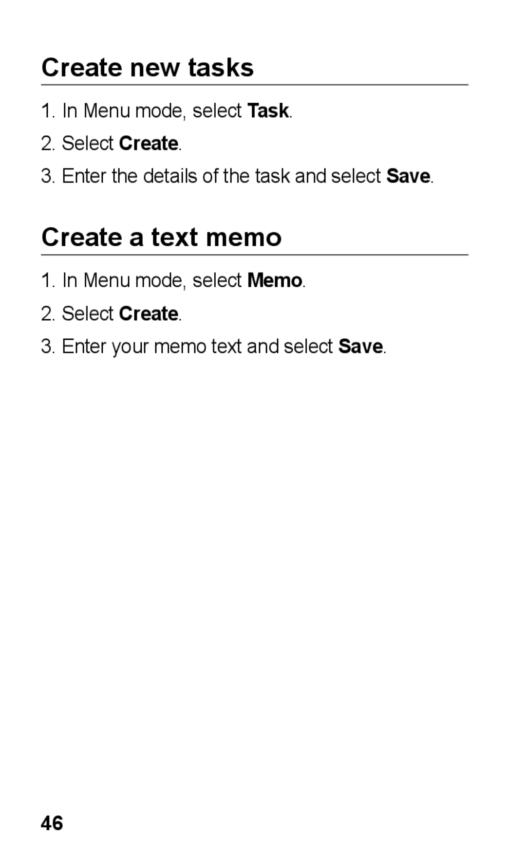 Samsung GT-C3300DKKAUT, GT-C3300CWKTMN, GT-C3300CIHATO, GT-C3300DKKCNX, GT-C3300PSKCIT Create new tasks, Create a text memo 