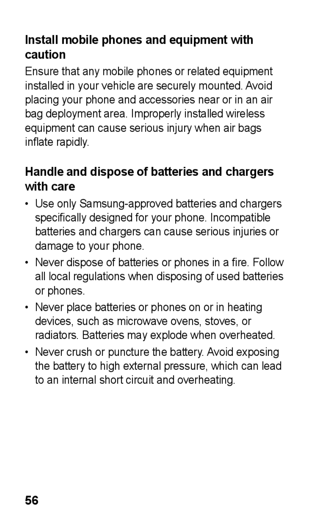 Samsung GT-C3300CIHXEH, GT-C3300CWKTMN, GT-C3300CIHATO, GT-C3300DKKCNX manual Install mobile phones and equipment with caution 