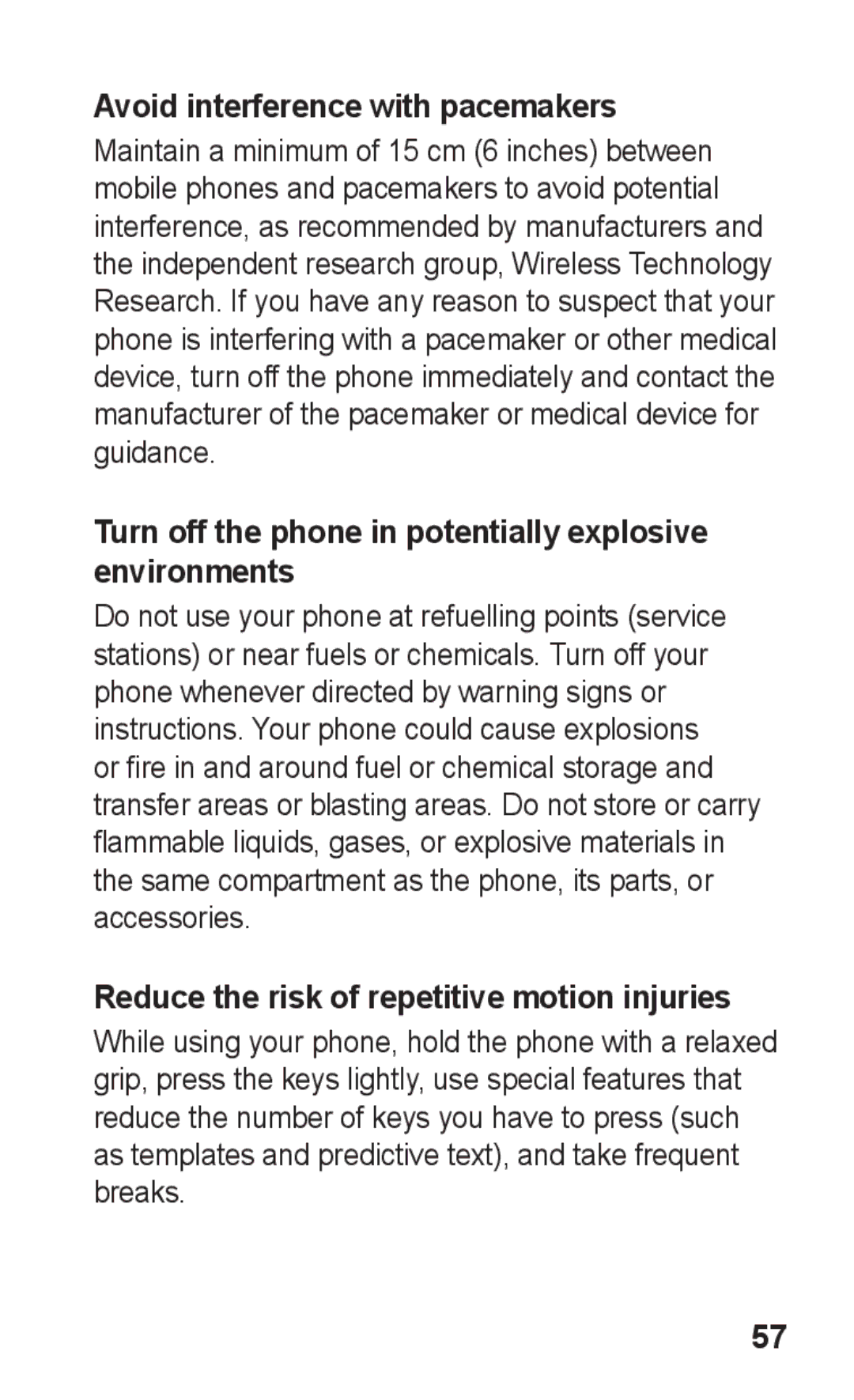 Samsung GT-C3300ENKTMN manual Avoid interference with pacemakers, Turn off the phone in potentially explosive environments 