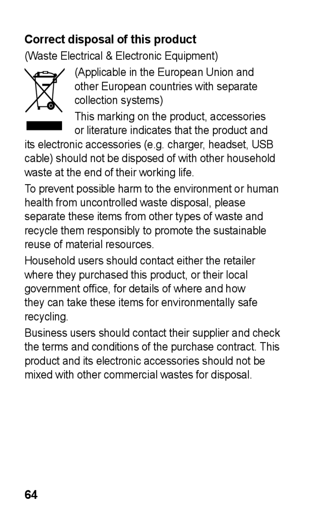 Samsung GT-C3300CWKTMN, GT-C3300CIHATO, GT-C3300DKKCNX, GT-C3300PSKCIT, GT-C3300CIHCIT manual Correct disposal of this product 