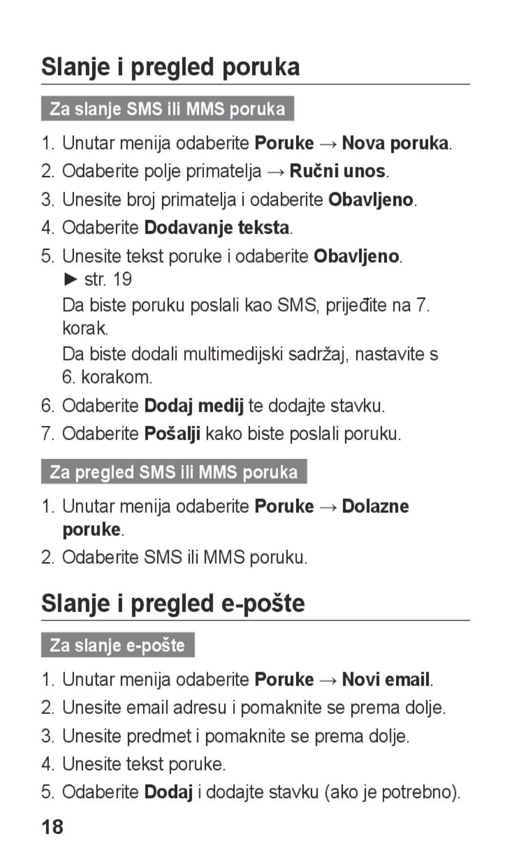 Samsung GT-C3300CWKTWO Slanje i pregled poruka, Slanje i pregled e-pošte, Za slanje SMS ili MMS poruka, Za slanje e-pošte 