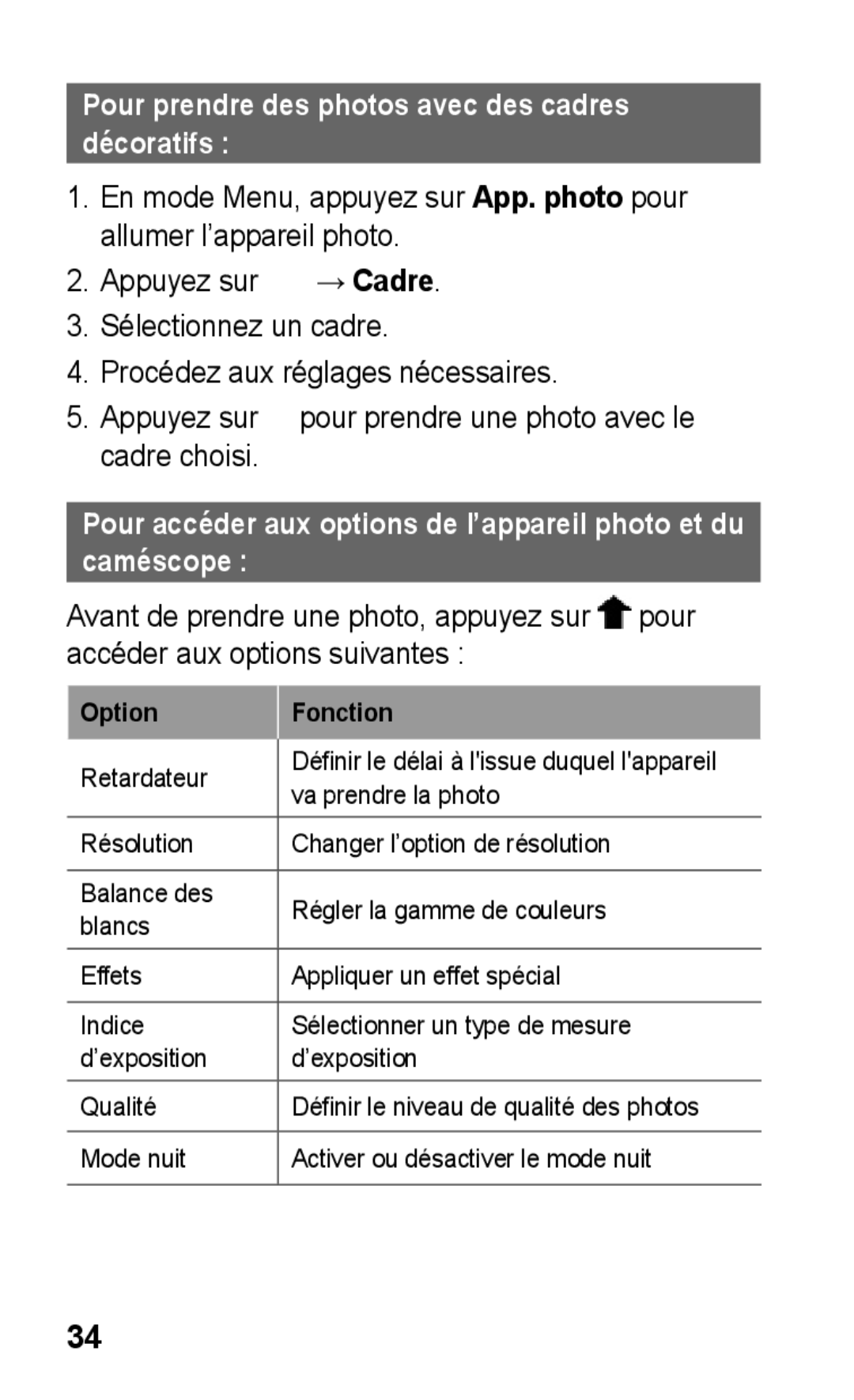 Samsung GT-C3300SIKMTL, GT-C3300DKKCNX, GT-C3300ENKMTL, GT-C3300CWKGBL Pour prendre des photos avec des cadres décoratifs 