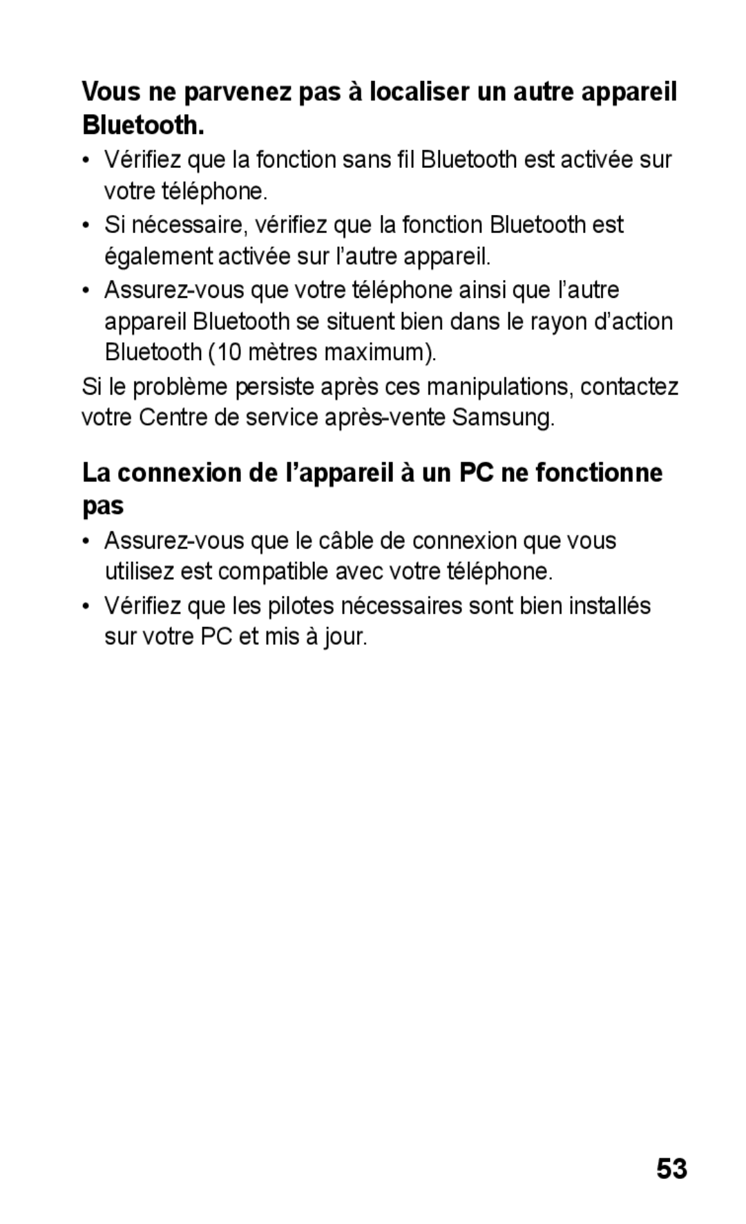 Samsung GT-C3300SIKGBL, GT-C3300DKKCNX, GT-C3300ENKMTL manual Vous ne parvenez pas à localiser un autre appareil Bluetooth 