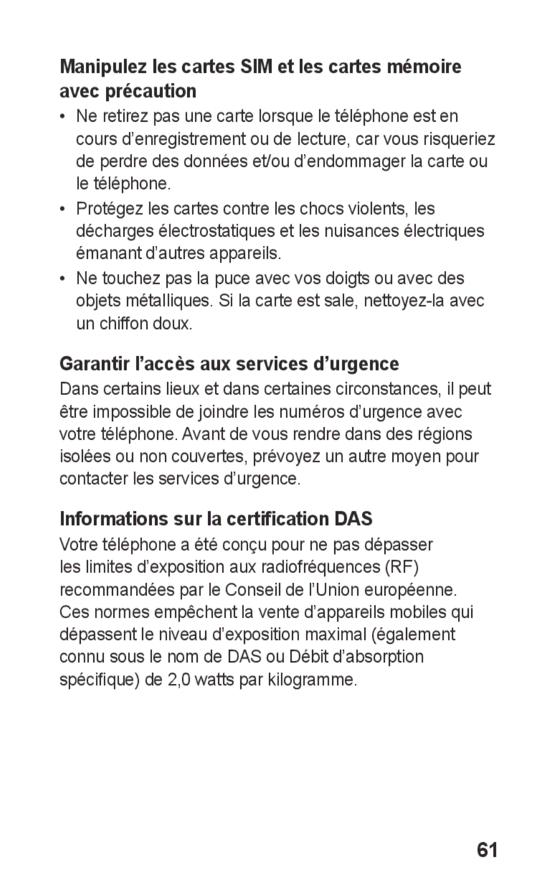 Samsung GT-C3300SIKMTL, GT-C3300DKKCNX manual Garantir l’accès aux services d’urgence, Informations sur la certification DAS 