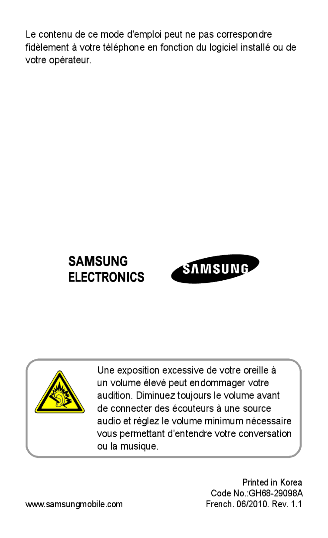 Samsung GT-C3300DKKGBL, GT-C3300DKKCNX, GT-C3300ENKMTL, GT-C3300CWKGBL, GT-C3300DKKVVT, GT-C3300CWKMTL Code No.GH68-29098A 