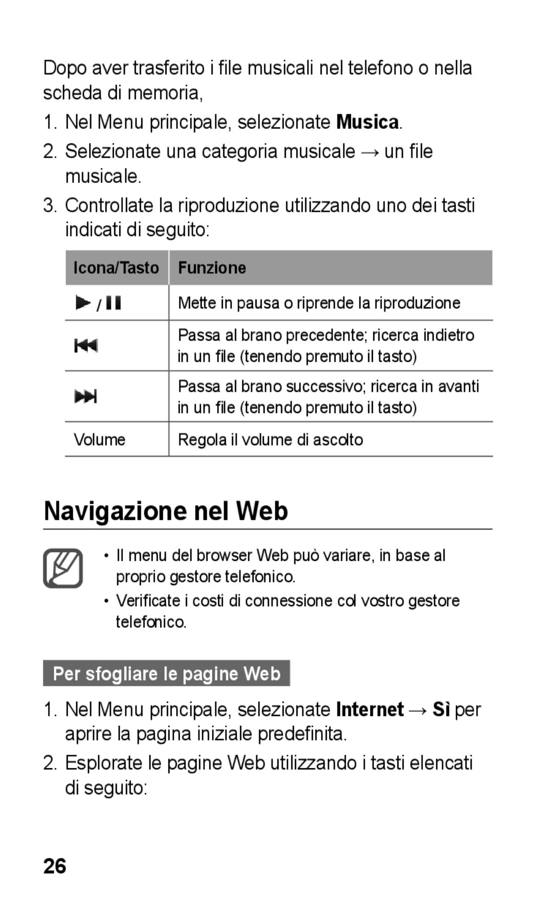 Samsung GT-C3300DKKCNX, GT-C3300DKKVGF, GT-C3300PSKCIT, GT-C3300CIHCIT manual Navigazione nel Web, Per sfogliare le pagine Web 