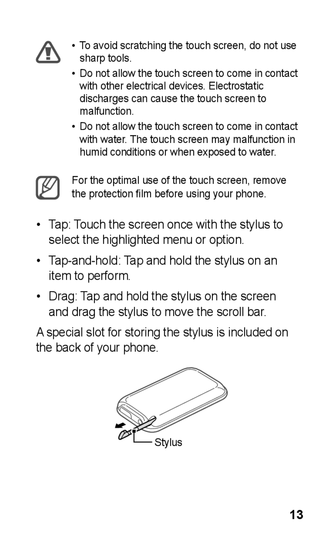 Samsung GT-C3300DKASFR, GT-C3300DKKXEG, GT-C3300DKKVD2 manual Tap-and-hold Tap and hold the stylus on an item to perform 