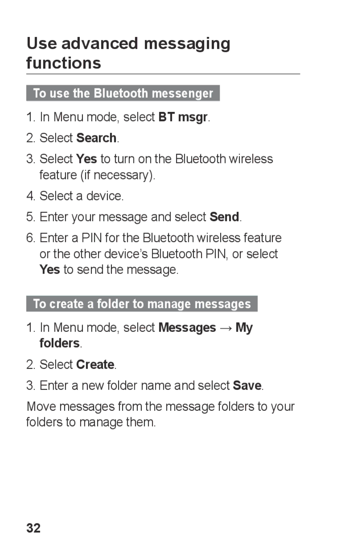 Samsung GT-C3300PSKCIT, GT-C3300DKKXEG, GT-C3300DKKVD2 Use advanced messaging functions, To use the Bluetooth messenger 