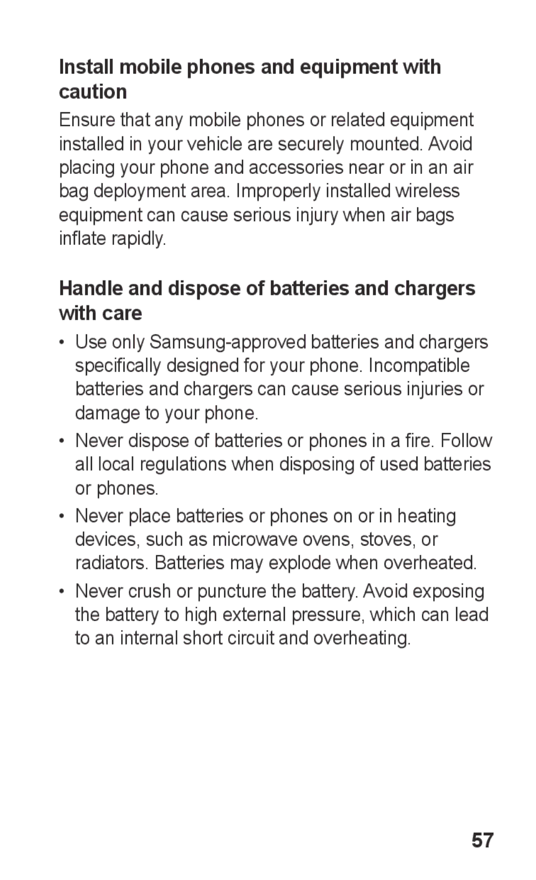 Samsung GT-C3300DKKMTL, GT-C3300DKKXEG, GT-C3300DKKVD2, GT-C3300DKKDBT manual Install mobile phones and equipment with caution 