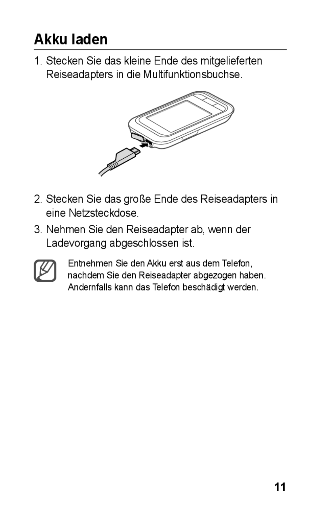 Samsung GT-C3300DKKEPL, GT-C3300DKKXEG, GT-C3300DKKVD2, GT-C3300DKKDBT, GT-C3300CIHDBT, GT-C3300CWKTMN manual Akku laden 