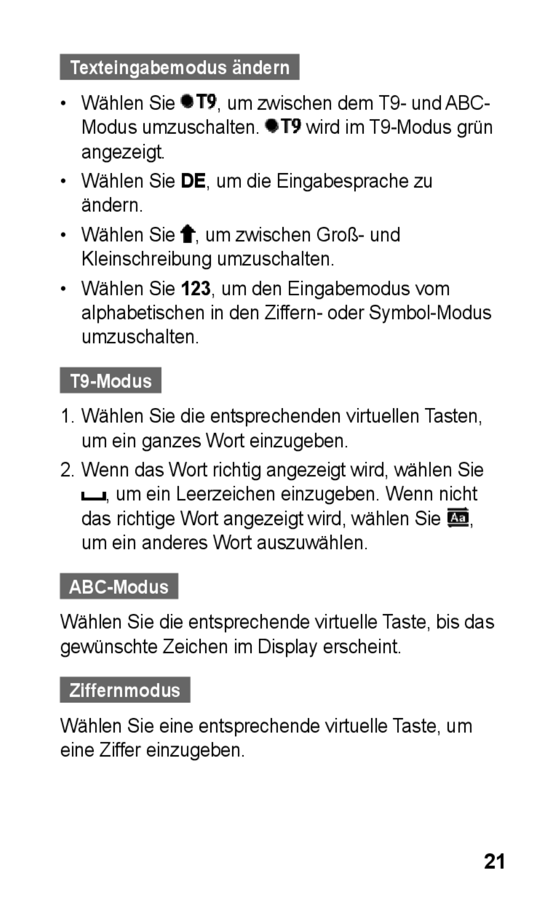 Samsung GT-C3300CIHATO, GT-C3300DKKXEG, GT-C3300DKKVD2 manual Texteingabemodus ändern, T9-Modus, ABC-Modus, Ziffernmodus 