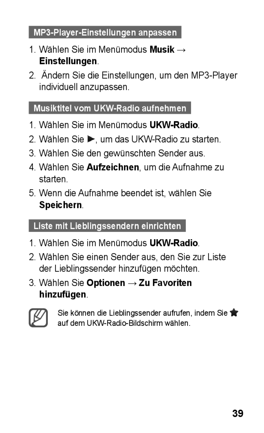 Samsung GT-C3300DKKXEG, GT-C3300DKKVD2 manual MP3-Player-Einstellungen anpassen, Musiktitel vom UKW-Radio aufnehmen 