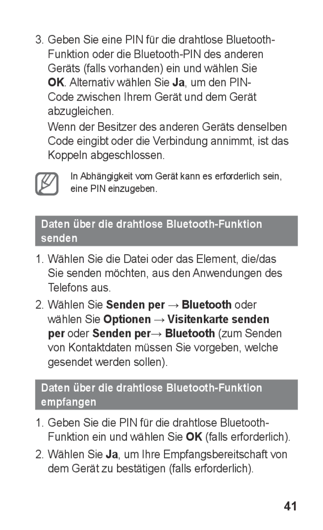 Samsung GT-C3300DKKDBT, GT-C3300DKKXEG, GT-C3300DKKVD2, GT-C3300CIHDBT Daten über die drahtlose Bluetooth-Funktion senden 