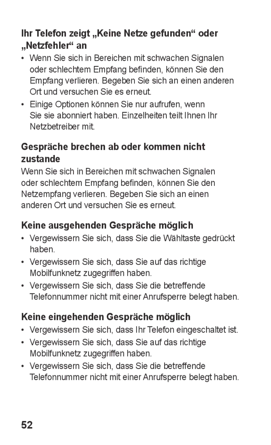 Samsung GT-C3300DKKXEG Ihr Telefon zeigt „Keine Netze gefunden oder „Netzfehler an, Keine ausgehenden Gespräche möglich 