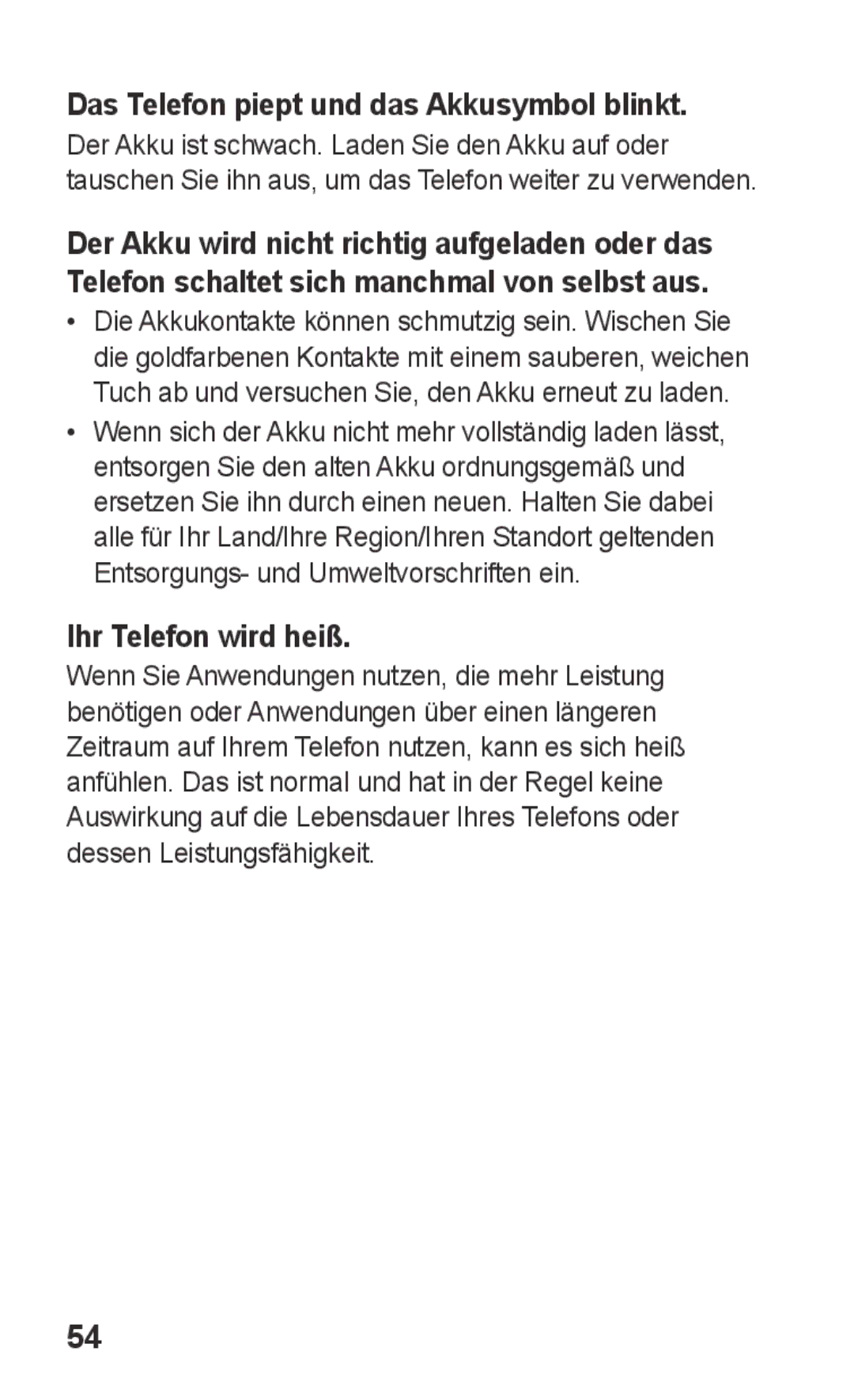 Samsung GT-C3300DKKDBT, GT-C3300DKKXEG, GT-C3300DKKVD2 Das Telefon piept und das Akkusymbol blinkt, Ihr Telefon wird heiß 