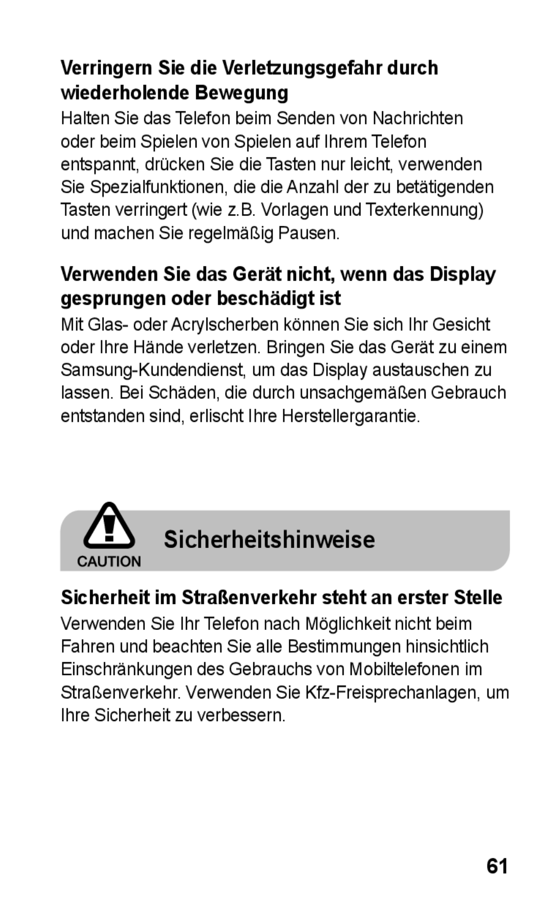 Samsung GT-C3300DKKVIT, GT-C3300DKKXEG manual Sicherheitshinweise, Sicherheit im Straßenverkehr steht an erster Stelle 