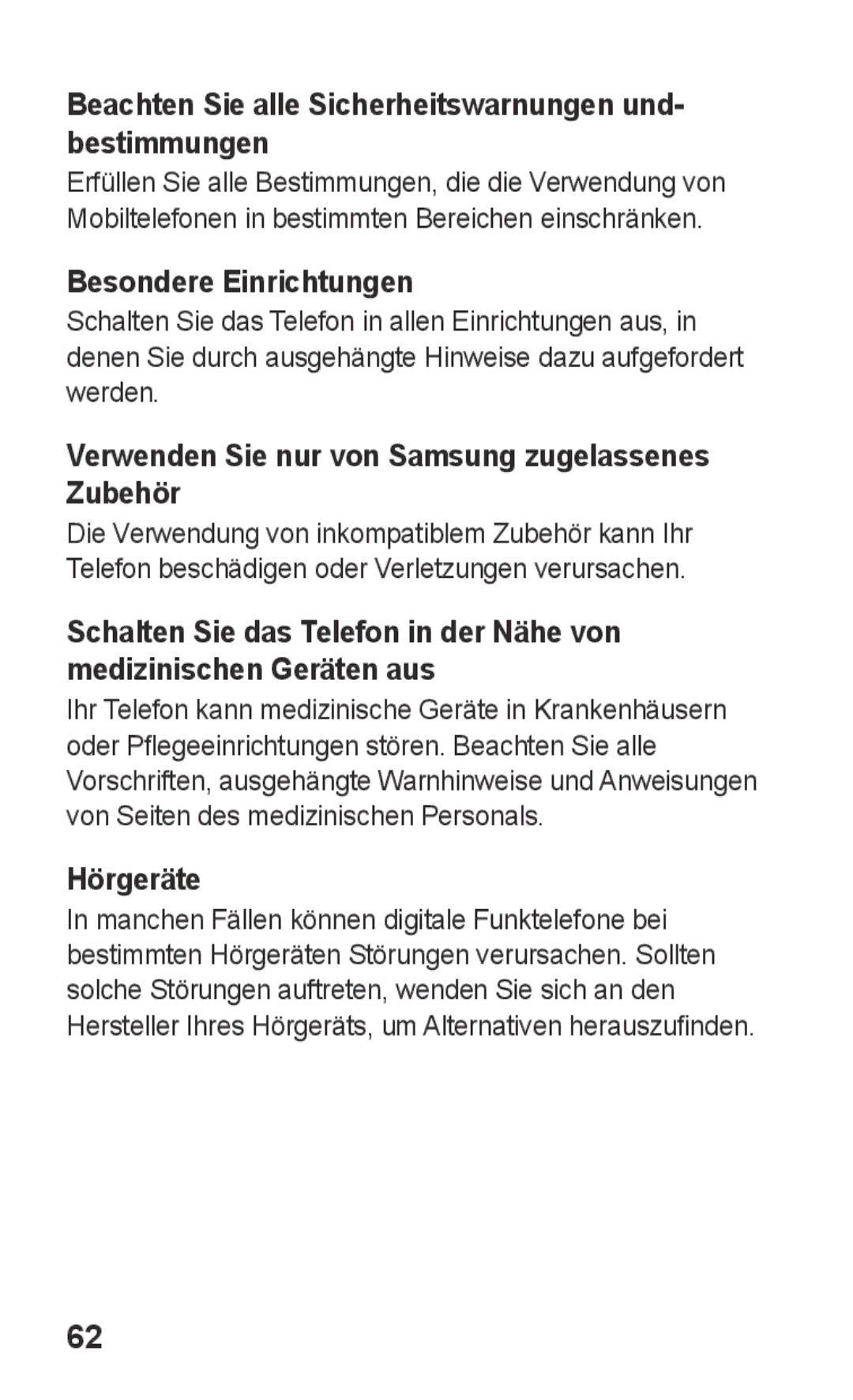 Samsung GT-C3300CWKVIA manual Besondere Einrichtungen, Verwenden Sie nur von Samsung zugelassenes Zubehör, Hörgeräte 