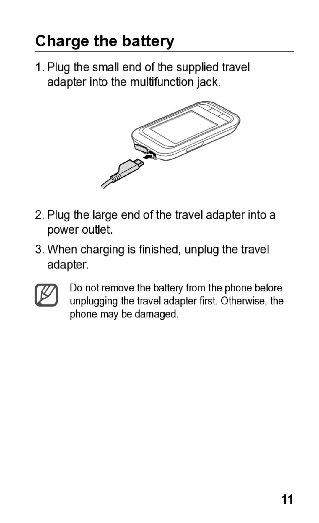 Samsung GT-C3300K manual Charge the battery 