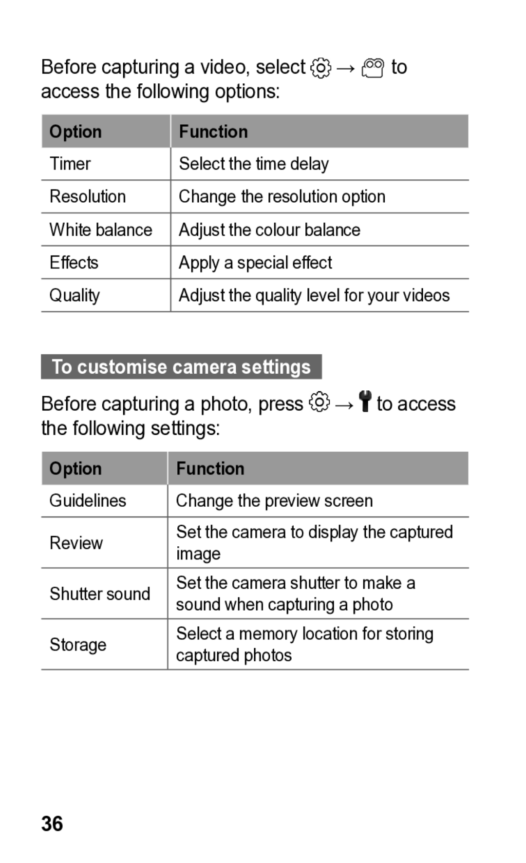 Samsung GT-C3300K manual To customise camera settings 