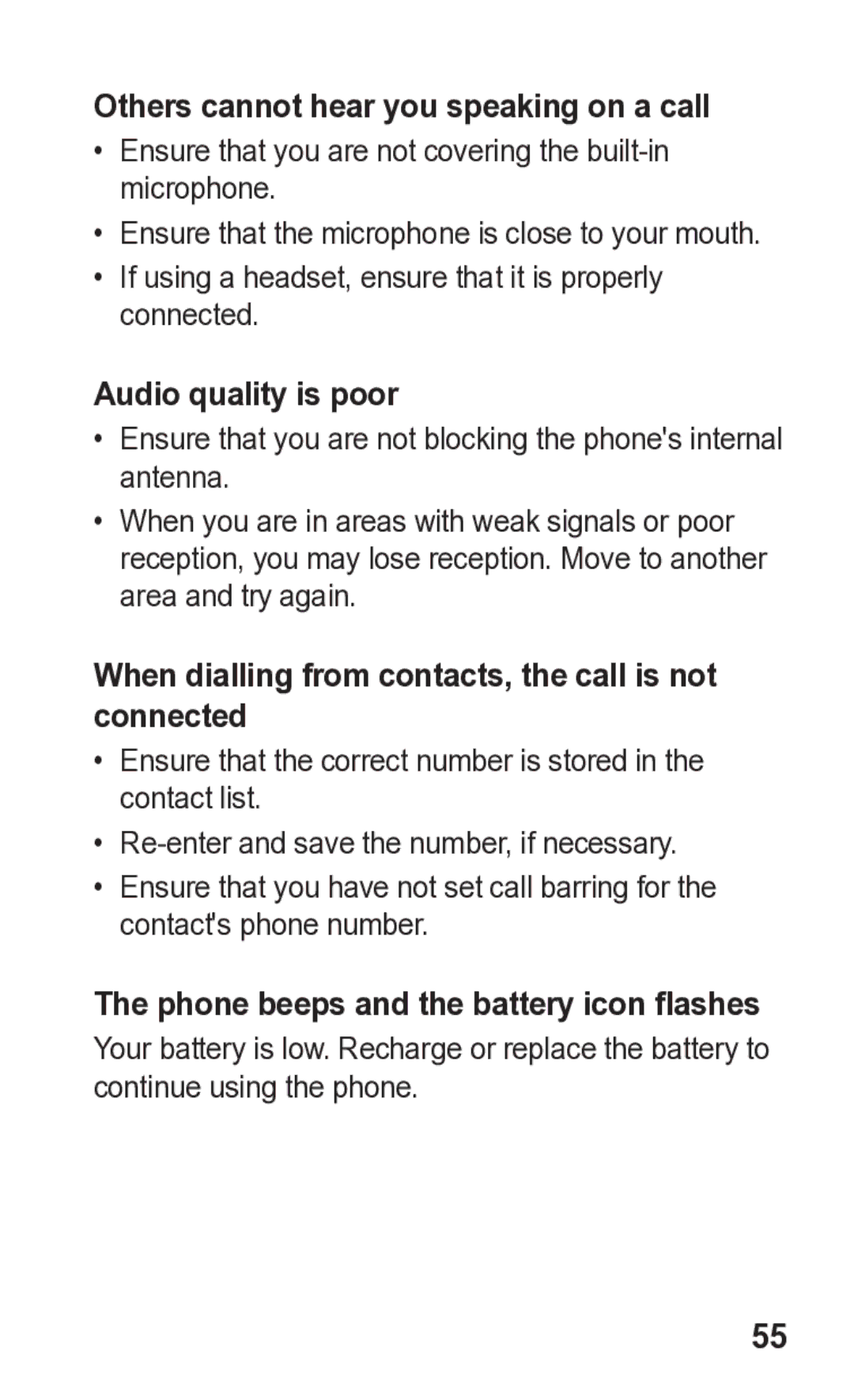 Samsung GT-C3300K manual Others cannot hear you speaking on a call, Audio quality is poor 