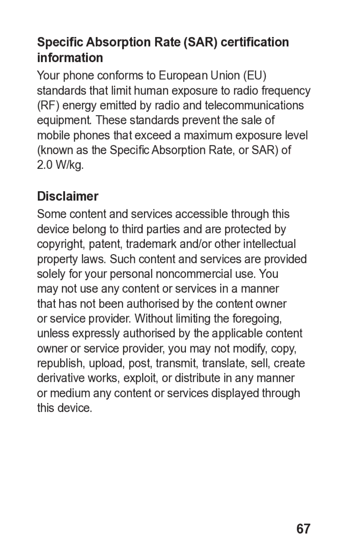 Samsung GT-C3300K manual Specific Absorption Rate SAR certification information, Disclaimer 