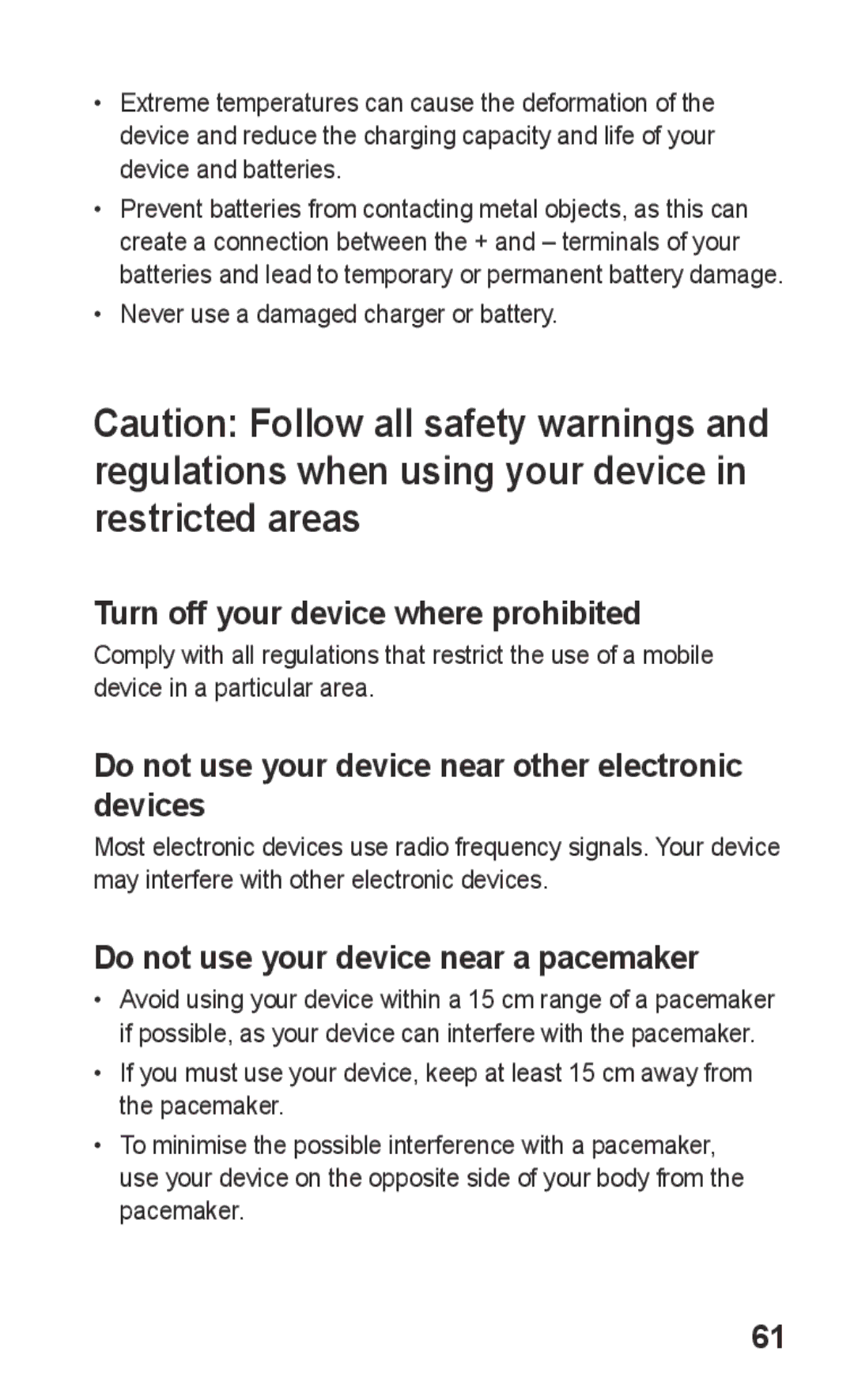 Samsung GT-C3300DKIGBL manual Turn off your device where prohibited, Do not use your device near other electronic devices 