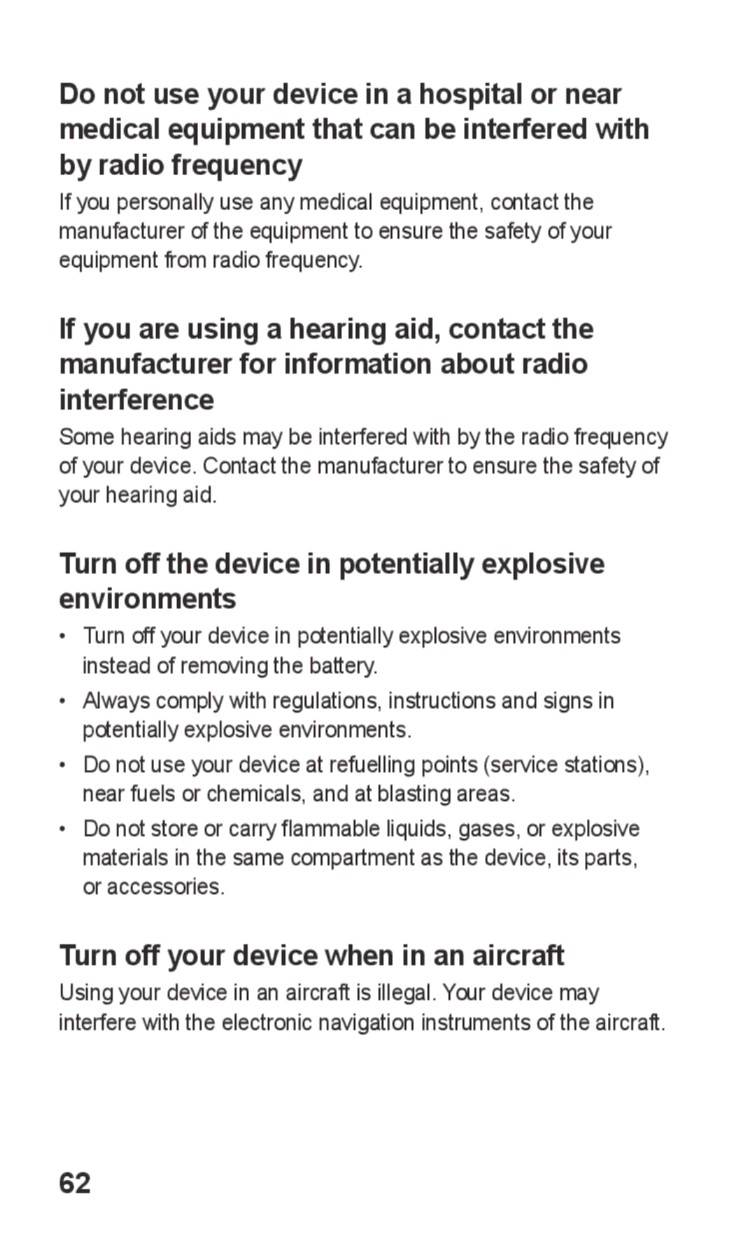 Samsung GT-C3300CWIMTL Turn off the device in potentially explosive environments, Turn off your device when in an aircraft 