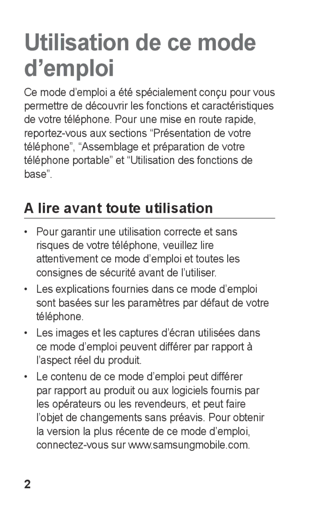 Samsung GT-C3300DKIVVT, GT-C3300SIIGBL, GT-C3300SIIVVT manual Utilisation de ce mode d’emploi, Lire avant toute utilisation 