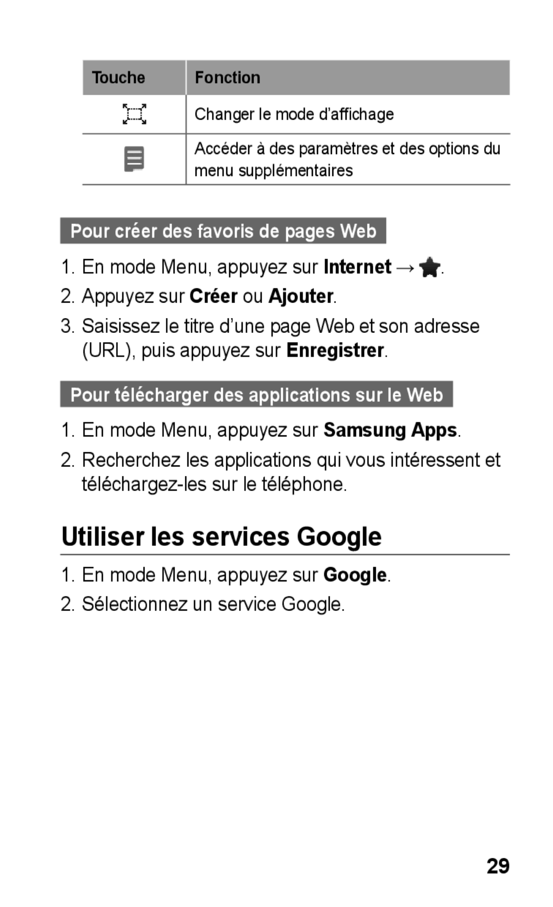Samsung GT-C3300SIIMTL, GT-C3300SIIGBL, GT-C3300SIIVVT Utiliser les services Google, Pour créer des favoris de pages Web 