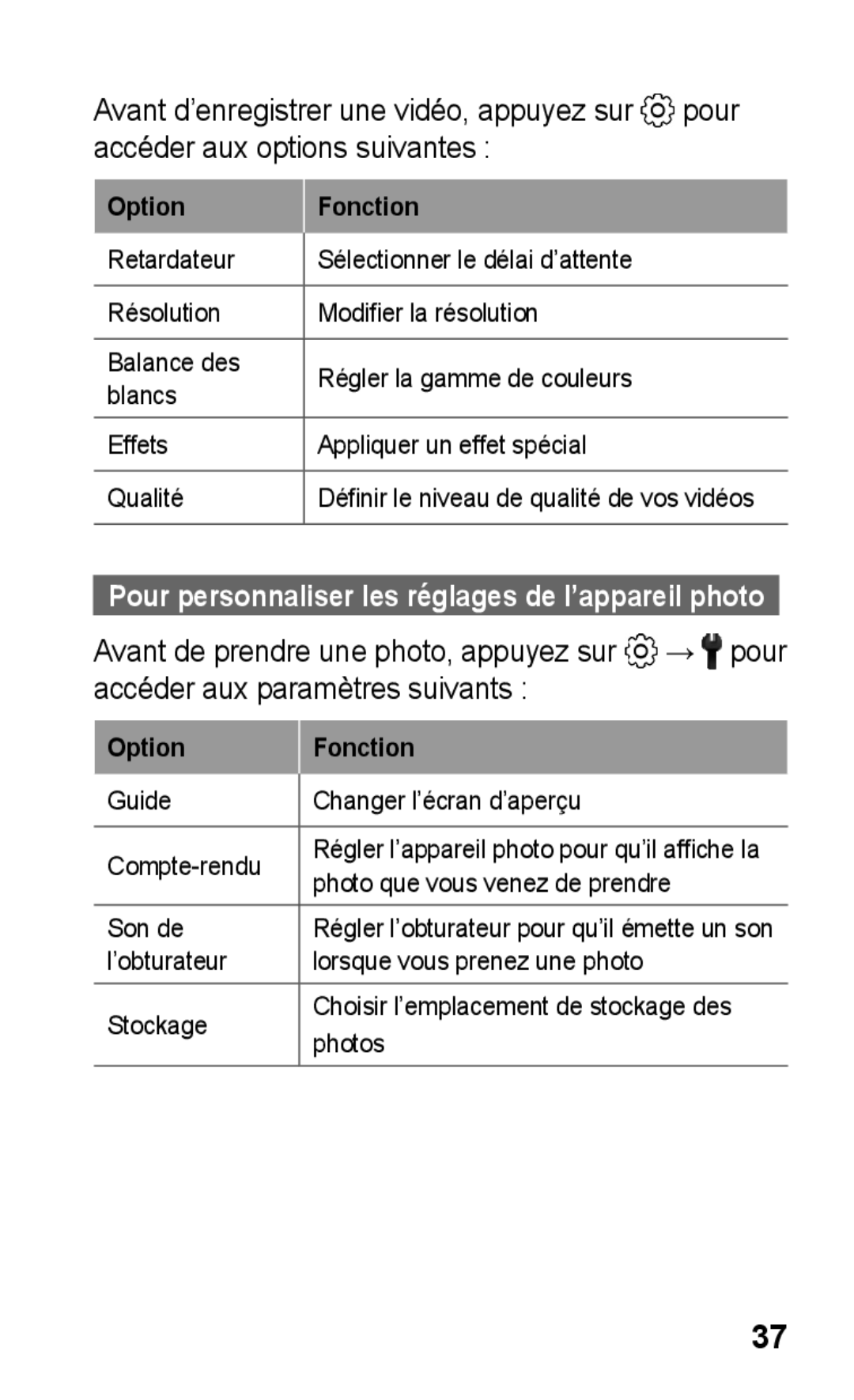 Samsung GT-C3300CWIVVT, GT-C3300SIIGBL, GT-C3300SIIVVT, GT-C3300DKIVVT Pour personnaliser les réglages de l’appareil photo 